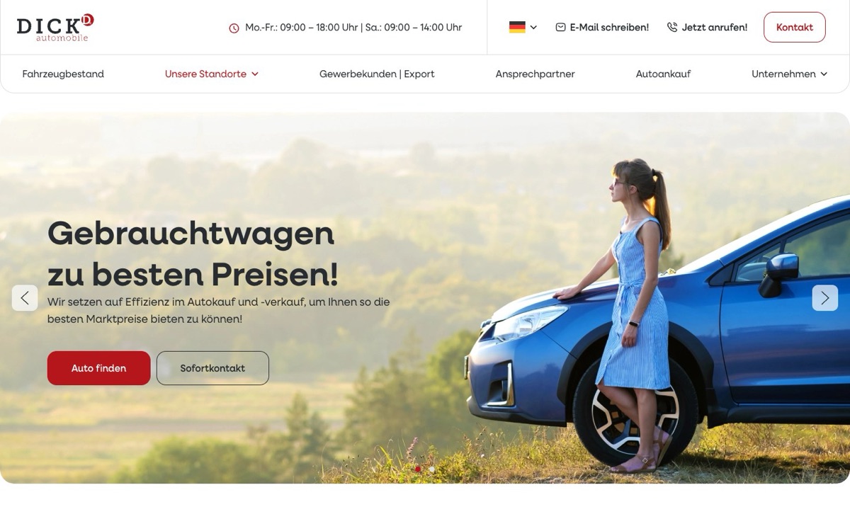 Dick Automobile dealer website (dick-automobile.de) built by HD Web Mobile