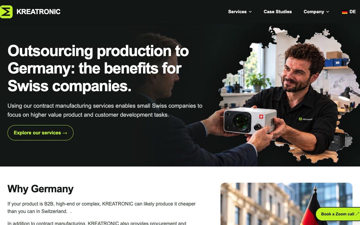 KREATRONIC contract manufacturing website (kreatronic.com) built by HD Web Mobile
